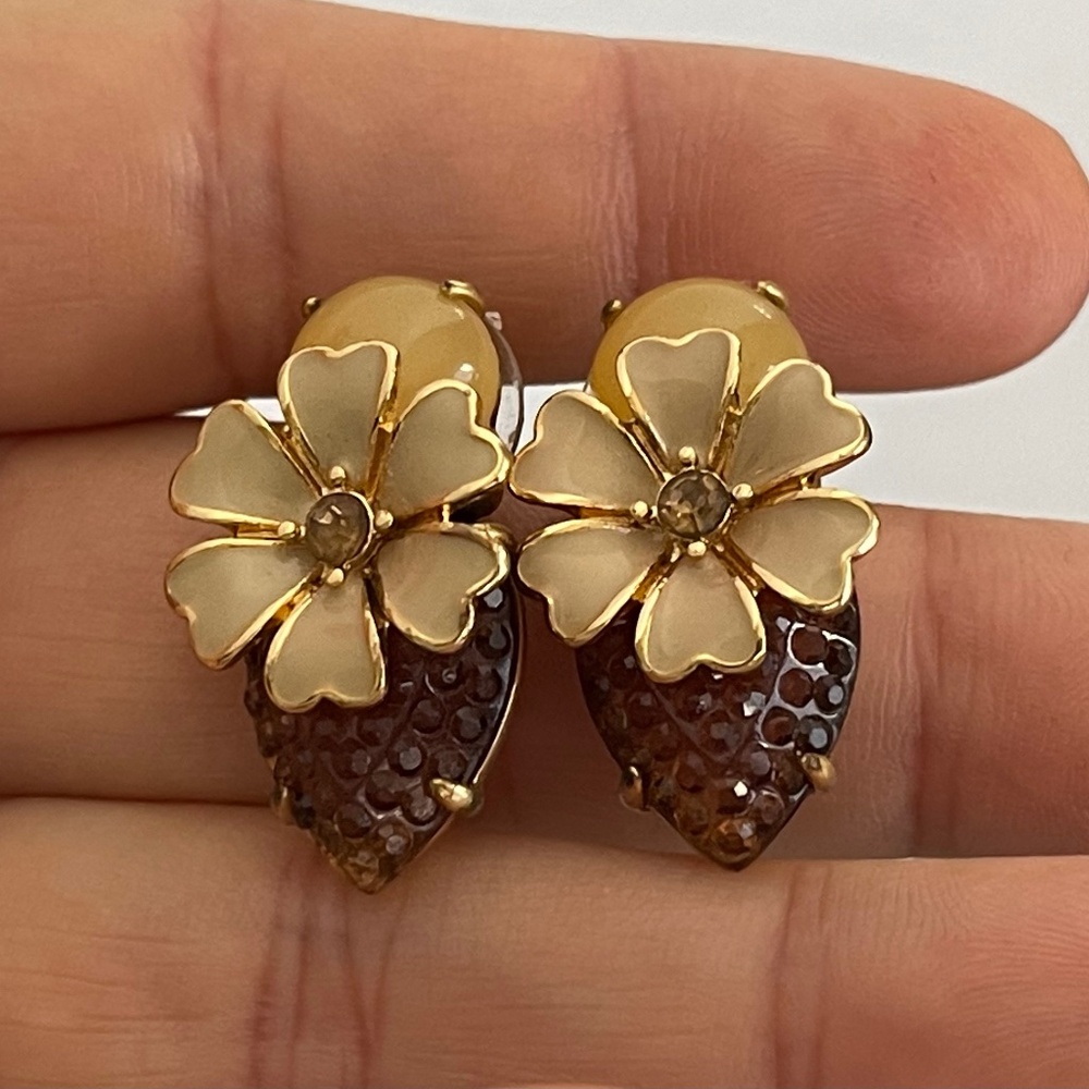 J. Crew molded plastic, rhinestone, enamel flower stud earrings - Picture 1 of 6